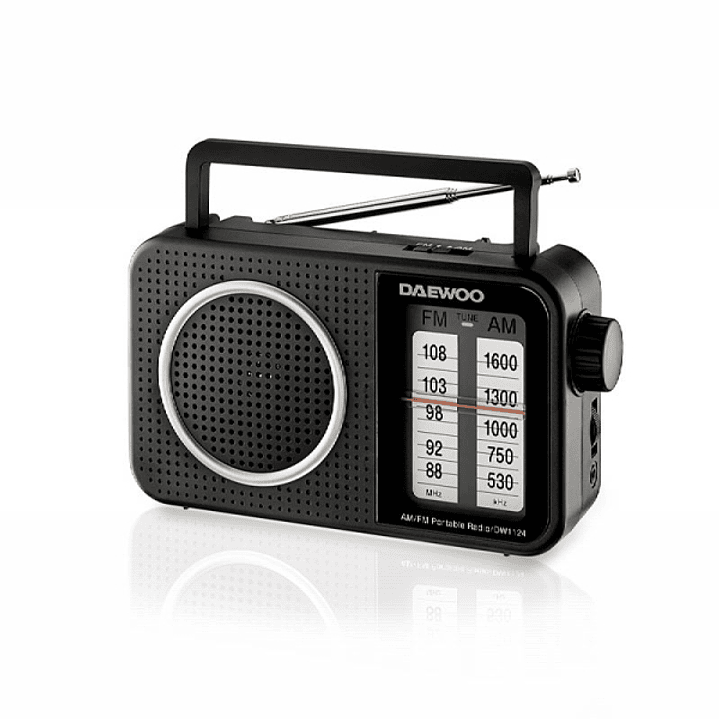 Daewoo Radio AM/FM - Jack 3.5mm - Antena Telescopica - Altavoz Integrado - Asa de Transporte - 220x75x150mm - Color Negro 1