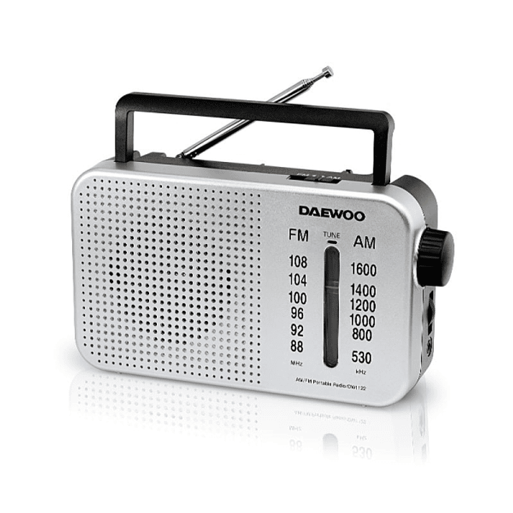 Daewoo Radio AM/FM - Cable 15cm - Jack 3.5mm - Antena Telescopica - Altavoz Integrado - Asa de Transporte - 22x7.5x15cm - Color Gris 1