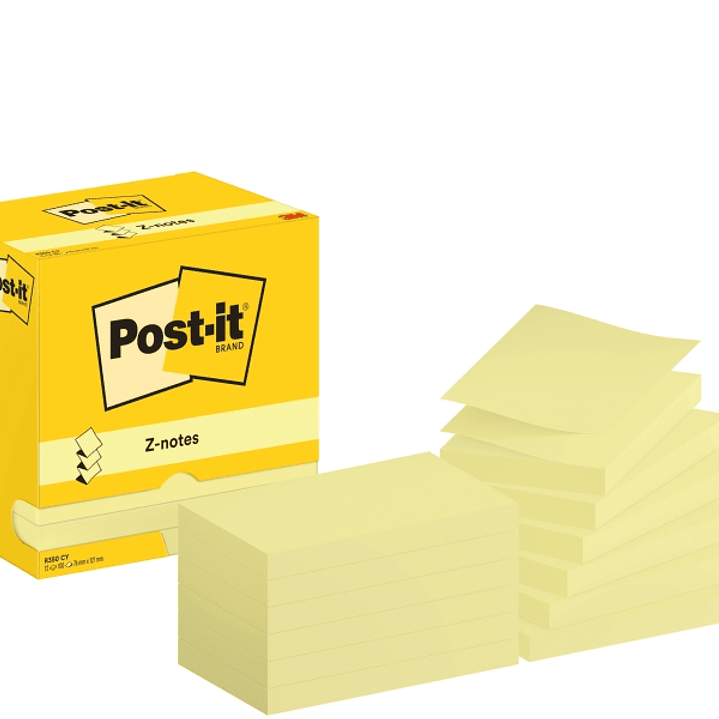 Post-It Pack de 12 Blocs de 100 Z-Notas Adhesivas Reposicionables - Forma Rectangular - 76x127mm - Color Amarillo Claro 1