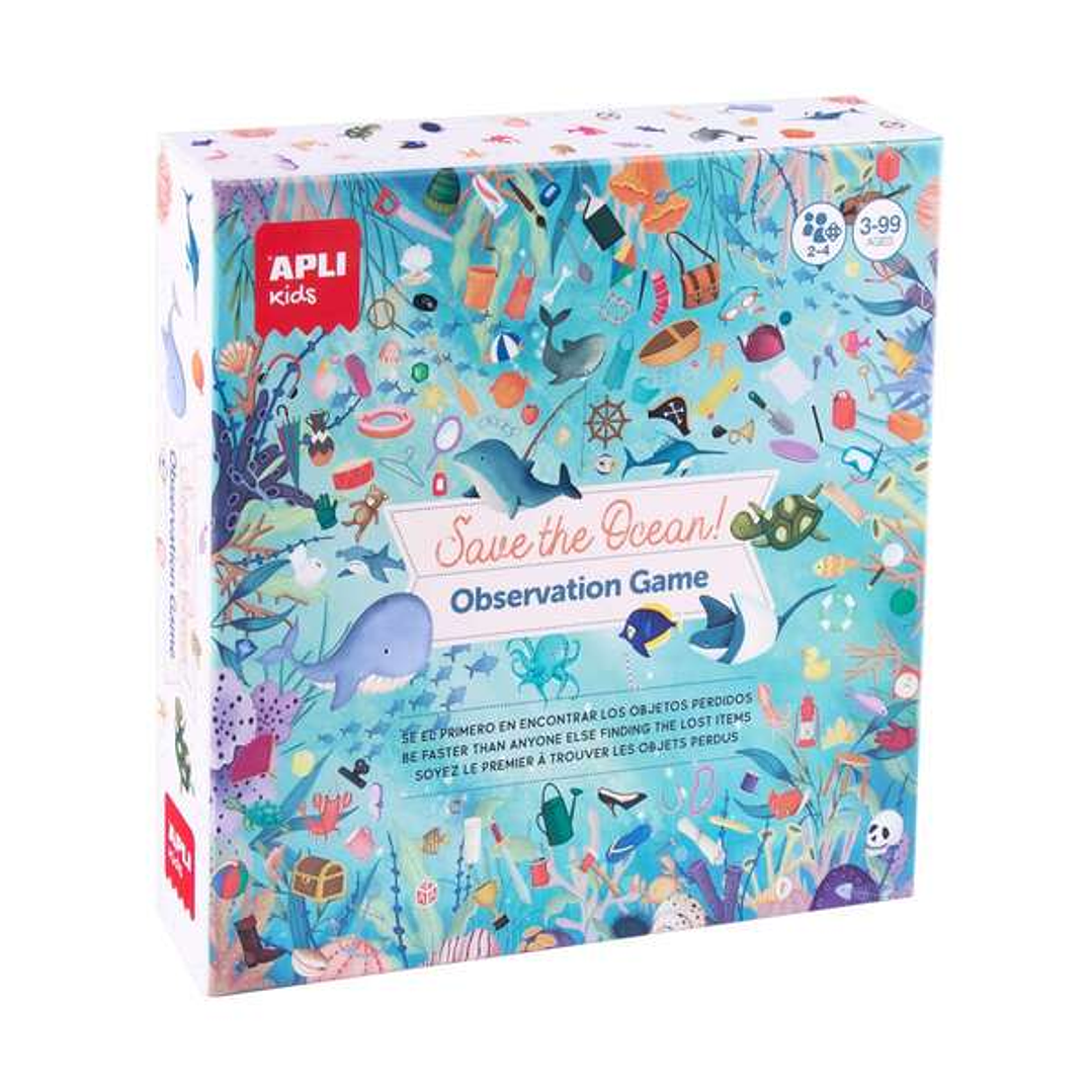 Apli Juego de Observacion Save the Ocean - Tablero de 40 x 40 cm - 40 Cartas y 24 Stickers 1