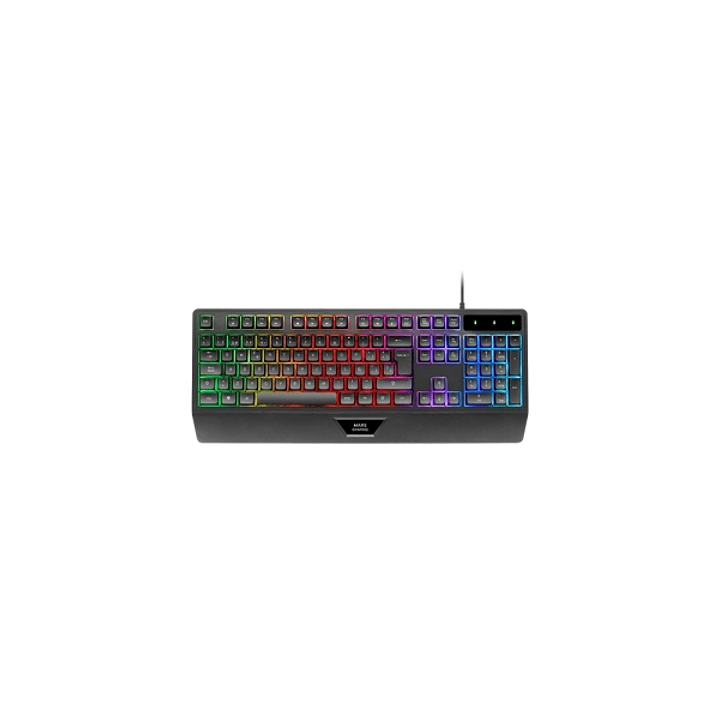Mars Gaming MK124 Teclado Completo Hibrido H-Mech - Almohadilla Integrada - Disposicion Portuguesa QWERTY PT - Iluminacion FRGB - 450x181x36mm - Color 1