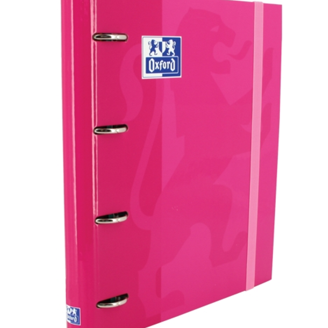 Oxford Europeanbinder Classic A4+ Carpeta de Anillas con Recambio Cuadricula 5x5 - Tapa Extradura - Cierre con Goma Elastica - Color Fucsia 1