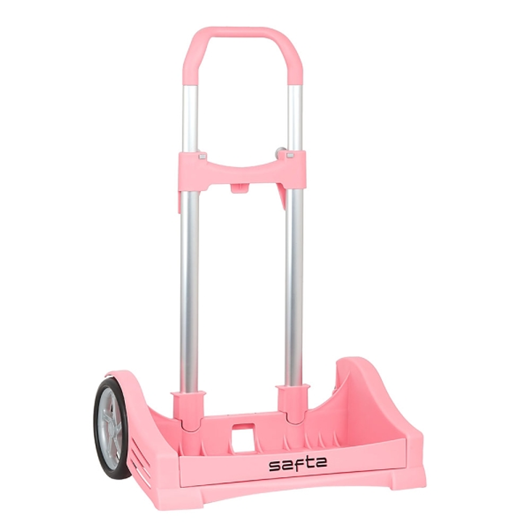 Safta Evolution Carro Portamochilas- Sujecion Universal - Ruedas de 14cm Antivibracion - Aluminio/PP - 40x85x28cm - Color Rosa 1