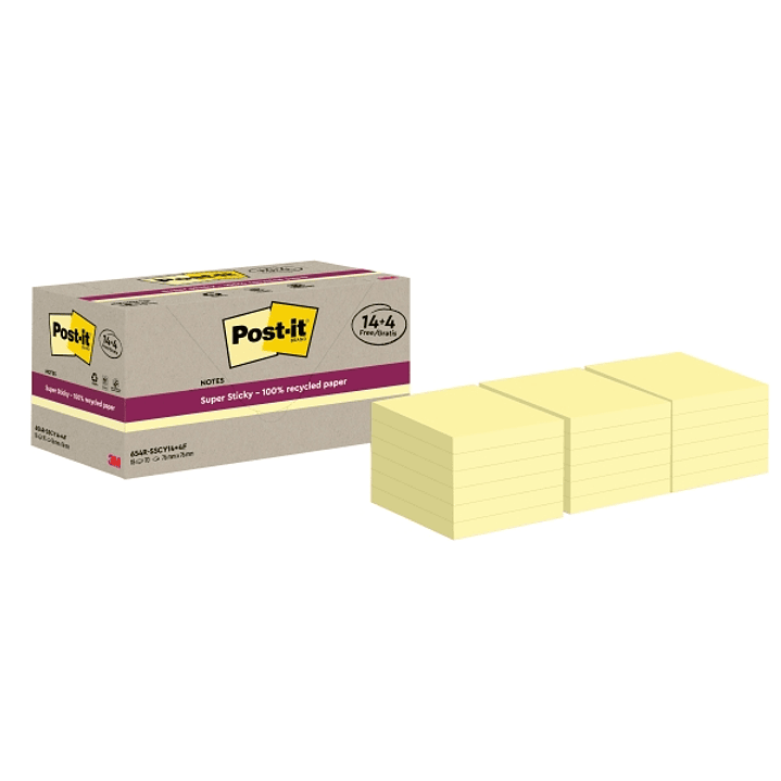 Post-It Super Sticky Pack de 18 Blocs de 70 Notas Adhesivas Recicladas - Forma Cuadrada - 76x76mm - Color Amarillo Claro 1
