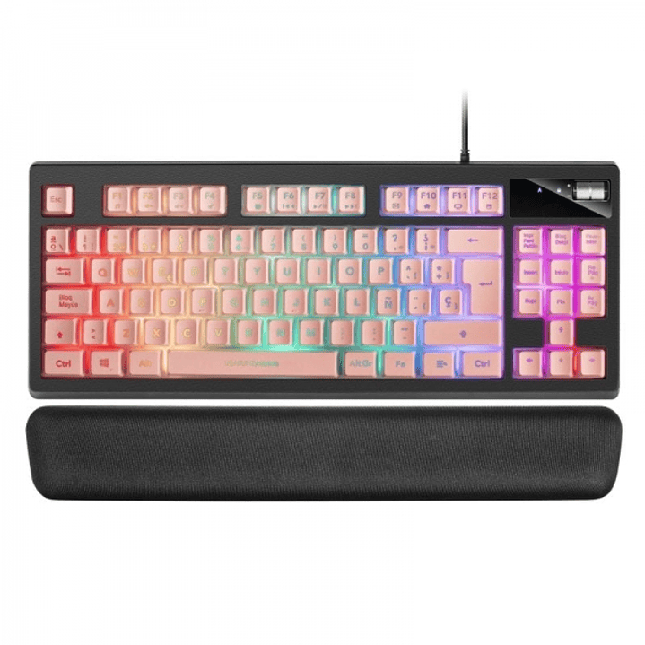 Mars Gaming MKAX Teclado Gaming - Iluminacion RGB 9 Efectos - Diseño Compacto TKL - Tecnologia H-Mech - Control de Volumen Roller - Reposamuñecas Memo 1