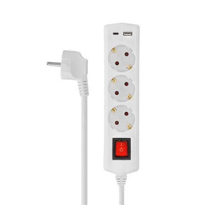 Elbat Base Multiple 3 Tomas con Interruptor + USB + Tipo C - Color Blanco 1