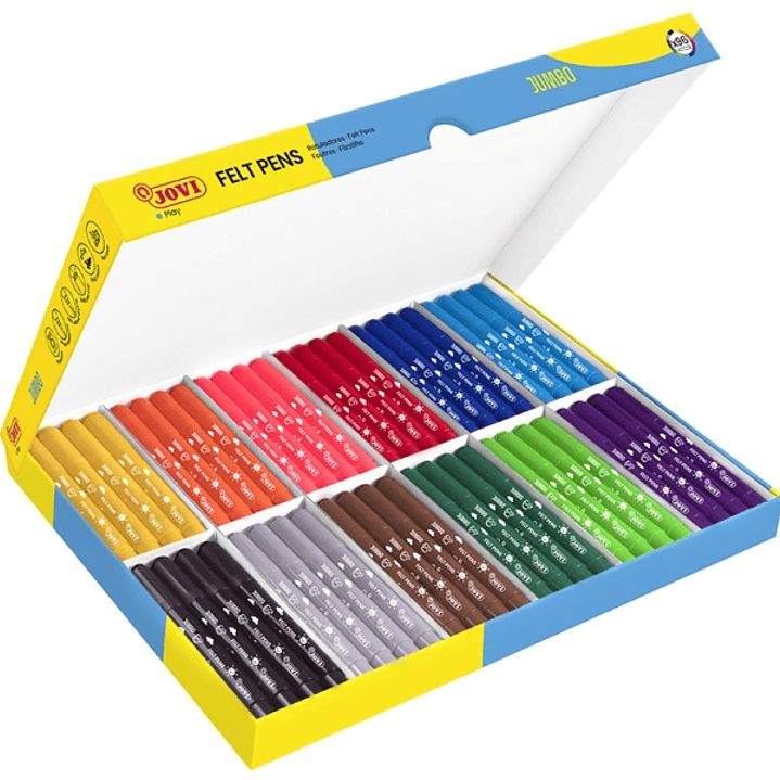 Jovi Felt Pens Pack Escolar 96 Rotuladores Jumbo - Punta Resistente - Capuchon Ventilado - Grip Ergonomico - Tinta de Gran Fijacion - Ideal para Escue 1