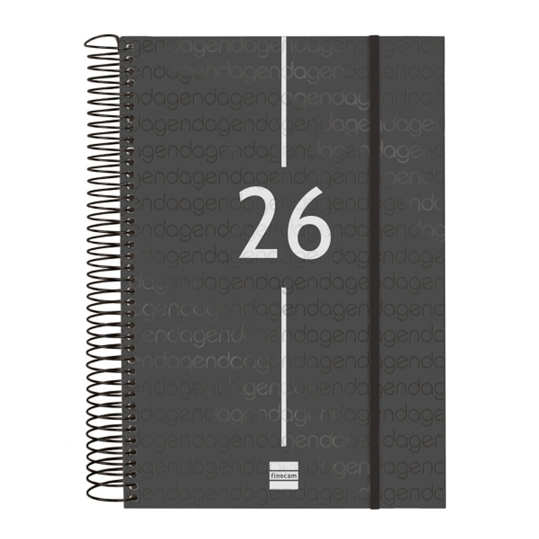 Finocam Year Agenda de Espiral - Anual 2026 - Tapa Ligera - Formato E11 - 175x29x242mm - 1 Dia por Pagina - Color Negro 1