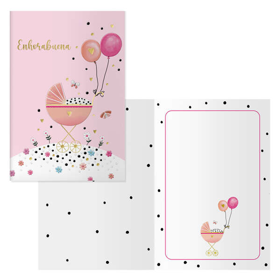 Dohe Cochecito Pack de 6 Tarjetas de Felicitacion para Nacimientos - 11.5x17cm - Impresas a Todo Color - Estampaciones con Pelicula de Color - Estampa 1