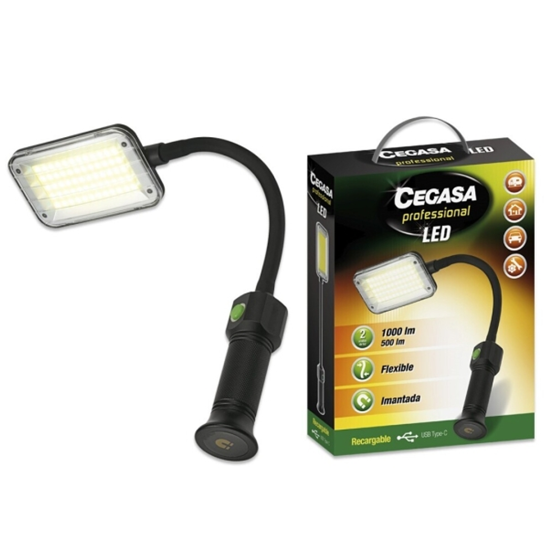 Cegasa Profesional Linterna Flexible LED hasta 1000lm - Autonomia hasta 4h - Bateria Recargable 2000mAh USB-C - Color Negro 1
