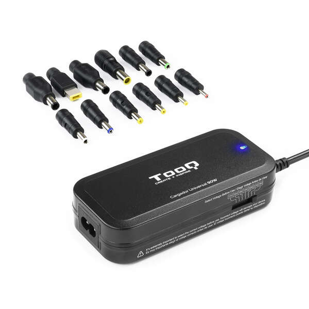 Tooq Cargador Universal para Portatil 90W - USB - 12 Adaptadores - Voltaje 15-24V 1