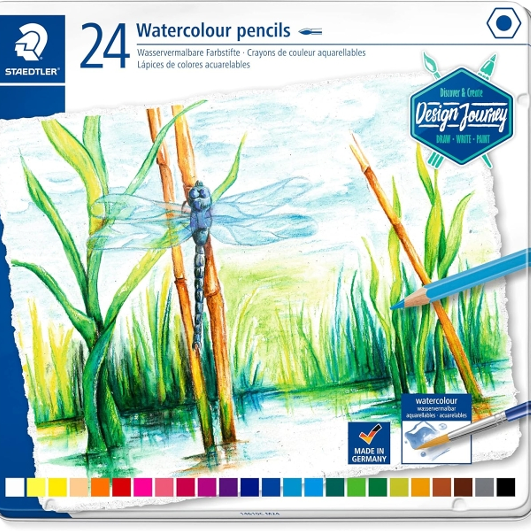 Staedtler 14610C Caja Metalica con 24 Lapices de Colores Acuarelables - Resistentes a la Rotura - Colores Surtidos 1