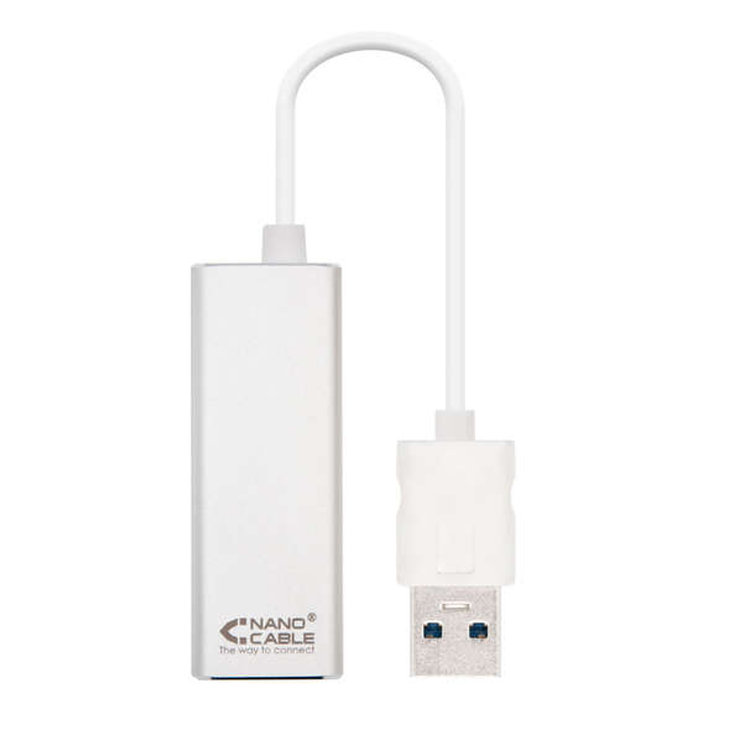 Nanocable Conversor USB 3.0 a Ethernet Gigabit 10/100/1000 Mbps - 15cm - Color Aluminio 1