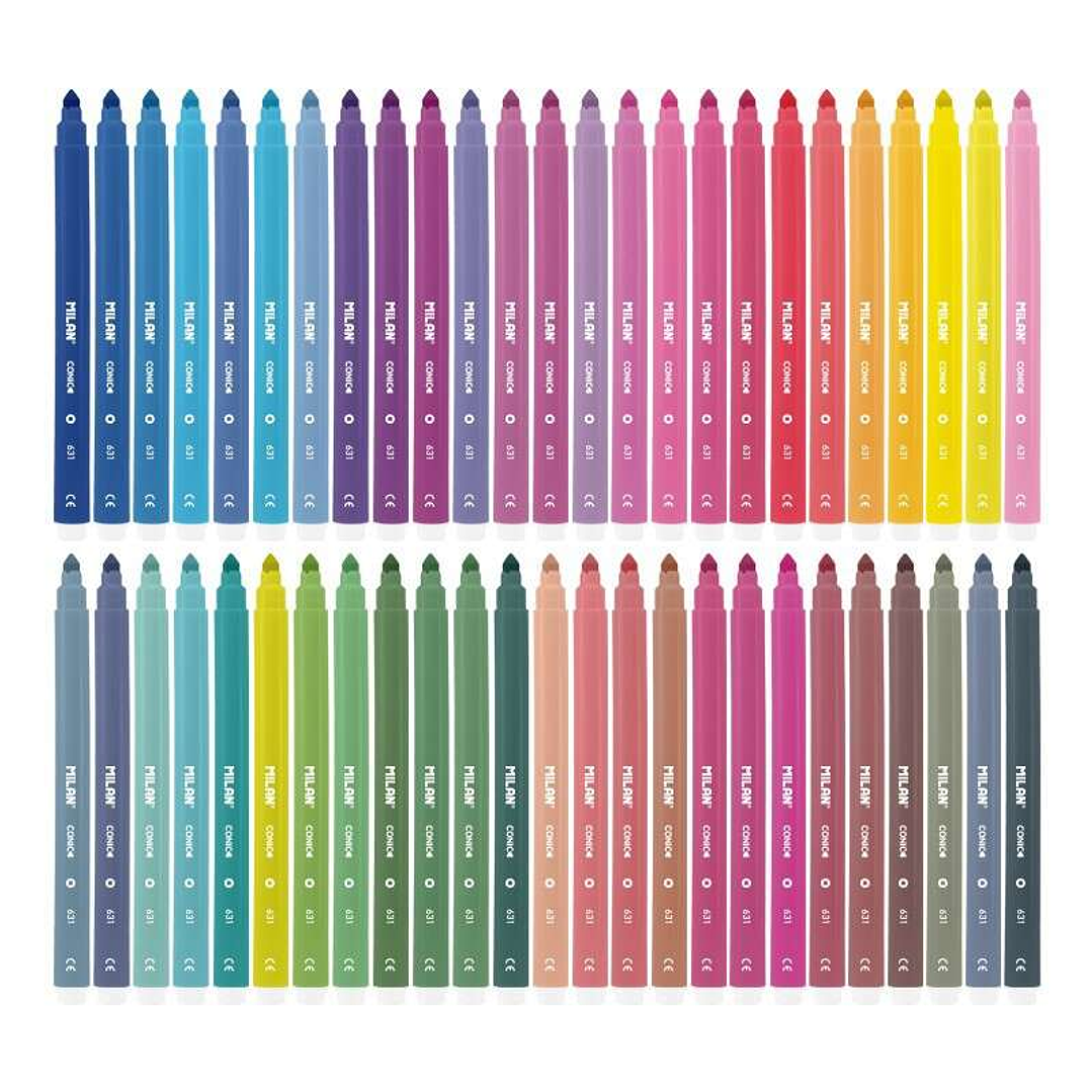 Milan Pack de 50 Rotuladores - Punta Conica 5mm - Tinta al Agua - Lavable - Colores Surtidos 1