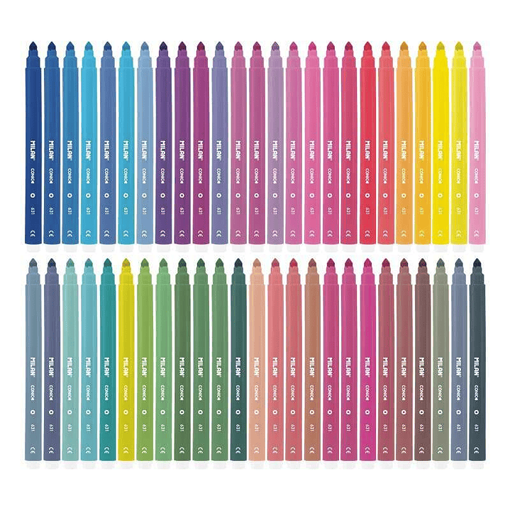 Milan Pack de 50 Rotuladores - Punta Conica 5mm - Tinta al Agua - Lavable - Colores Surtidos 1