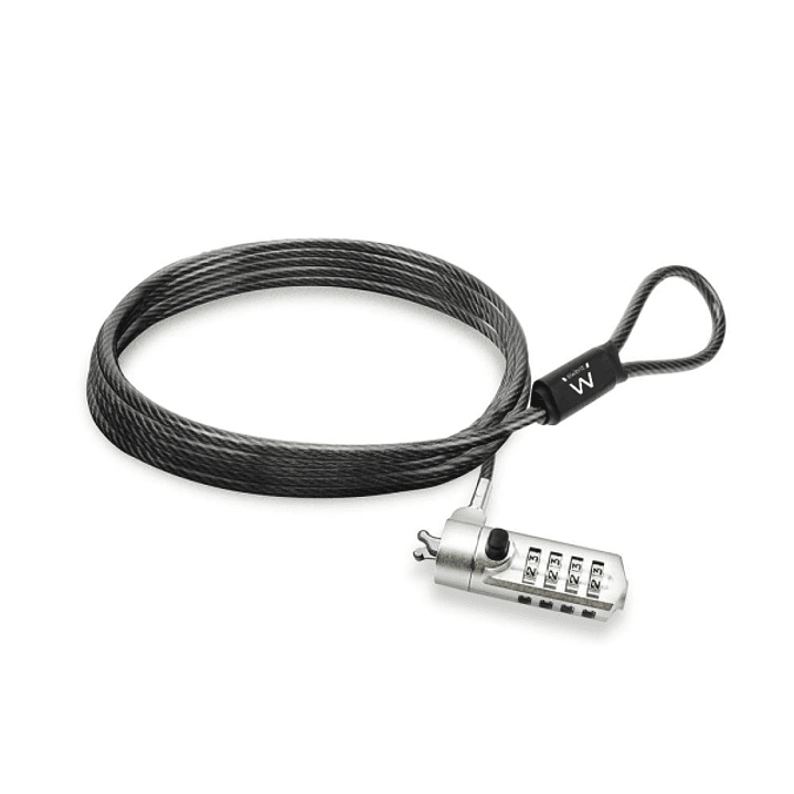 Ewent Cable de Seguridad para Portatil - Candado de Combinacion Numerica - Cable de Acero - 1.5m de Longitud - Color Negro 1