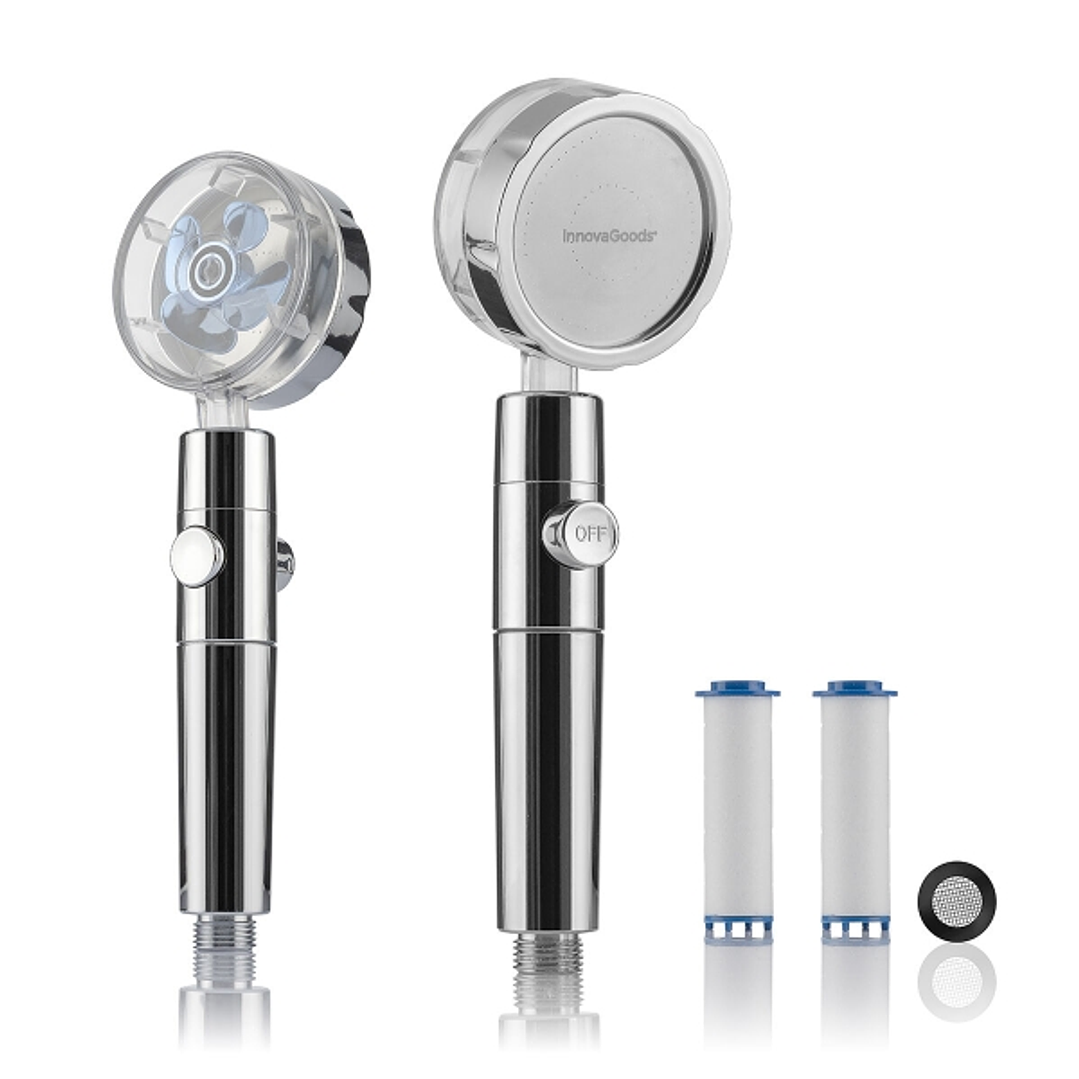 Innovagoods Alcachofa de Ducha con Filtro de Agua - Acero Inoxidable - Ahorro de Agua - Aumenta la Presion Del Agua - Facil Limpieza - Color Plateado 1