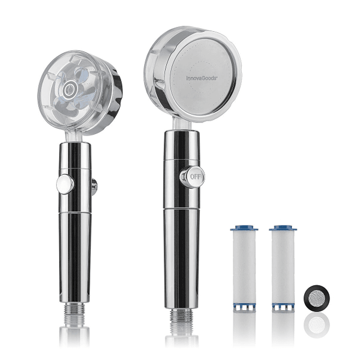 Innovagoods Alcachofa de Ducha con Filtro de Agua - Acero Inoxidable - Ahorro de Agua - Aumenta la Presion Del Agua - Facil Limpieza - Color Plateado 1