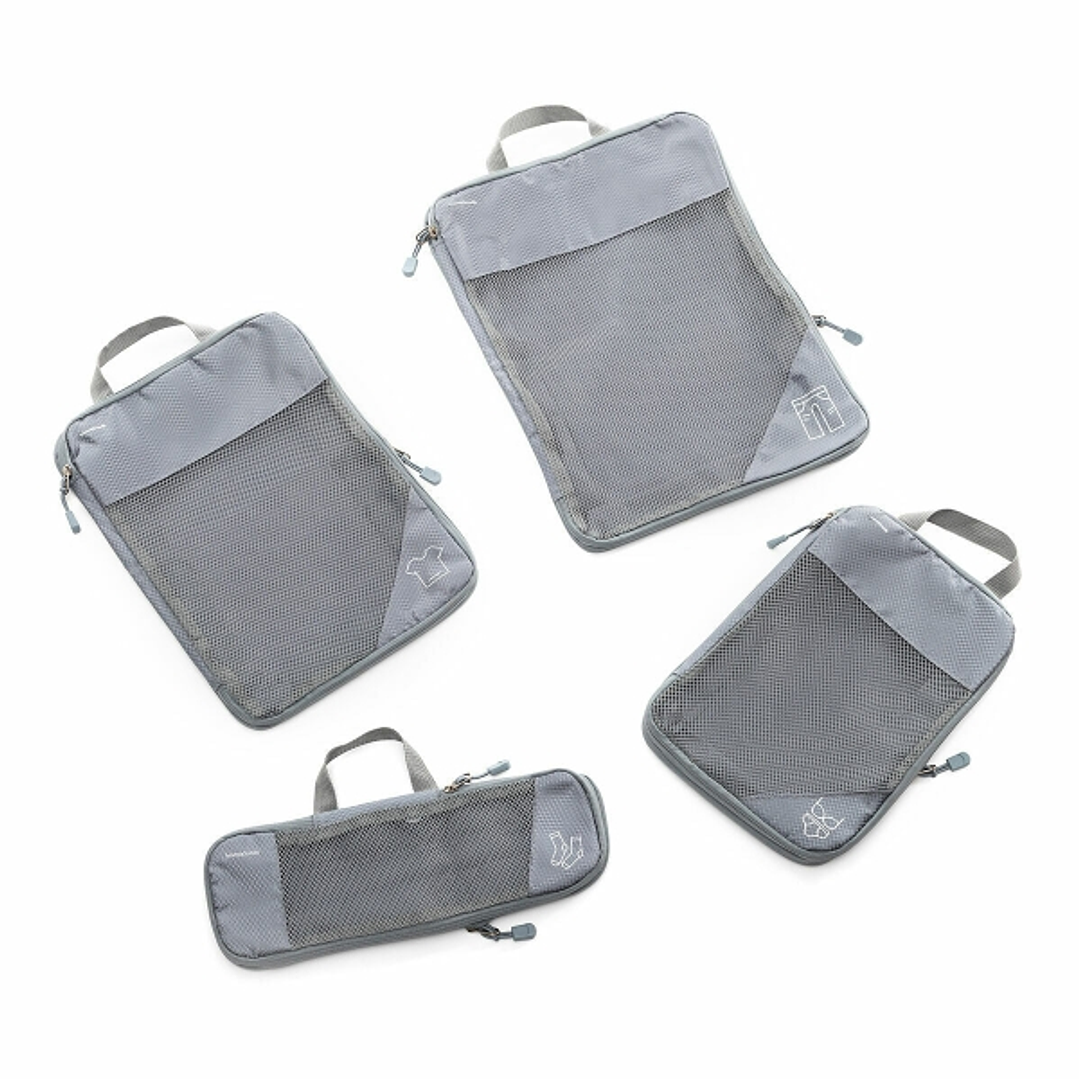 Innovagoods Compakube Pack de 4 Bolsas Organizadoras de Compresion para Maletas - Transpirable - Doble Cremallera - Varios Formatos - Color Gris 1