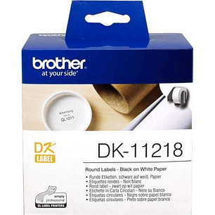 Brother DK11218 - Etiquetas Originales Precortadas Circulares - 24 mm de Diametro - 1000 Unidades - Texto negro sobre fondo blanco