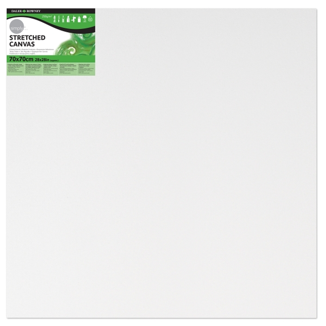 Daler Rowney Simply Bastidor Entelado - 70x70cm - Imprimacion Triple - Grano Medio - 100% Algodon sin Acido - 250g - Color Blanco 1