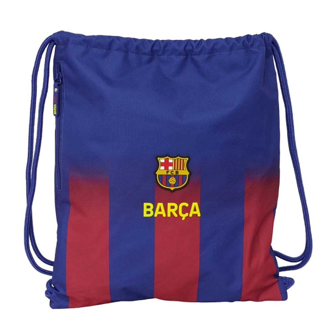 Safta F.C.Barcelona Saco Mochila de Tiras - Bolsillo Lateral con Cremallera - 35x40x1cm - Color Rojo y Azul 1