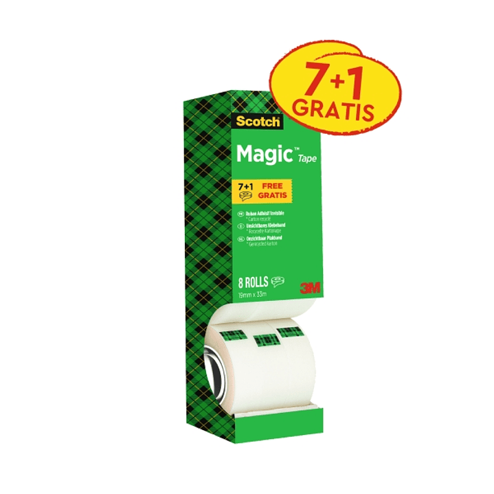 Scotch Magic Pack Ahorro de 8 Rollos de Cinta Adhesiva Invisible 19mm x 33m - Color Transparente 1