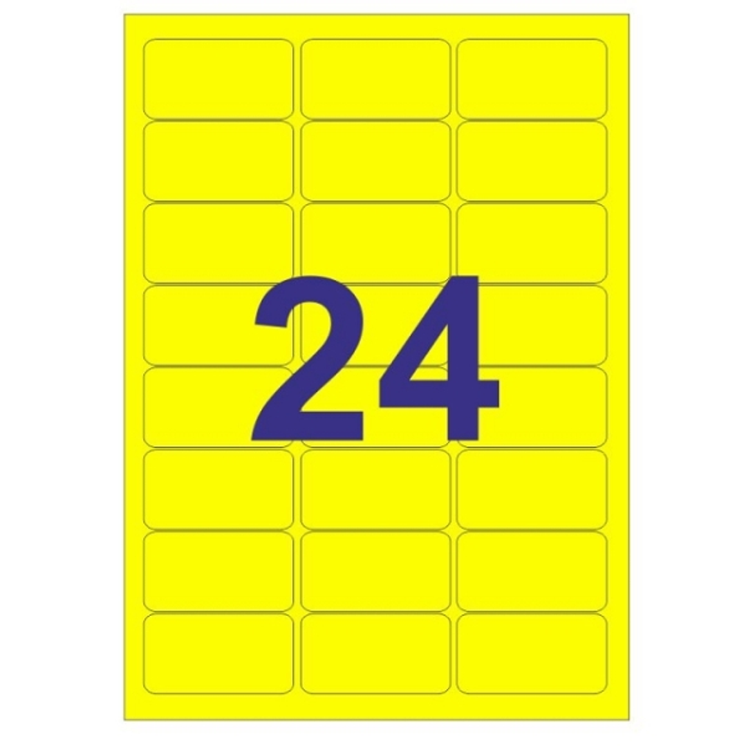 Apli Pack de 480 Etiquetas Rectangulares 64x33.9mm - 20 Hojas por 24 Etiquetas - Adhesivo Permanente - Cantos Romos - Color Amarillo Fluorescente 1