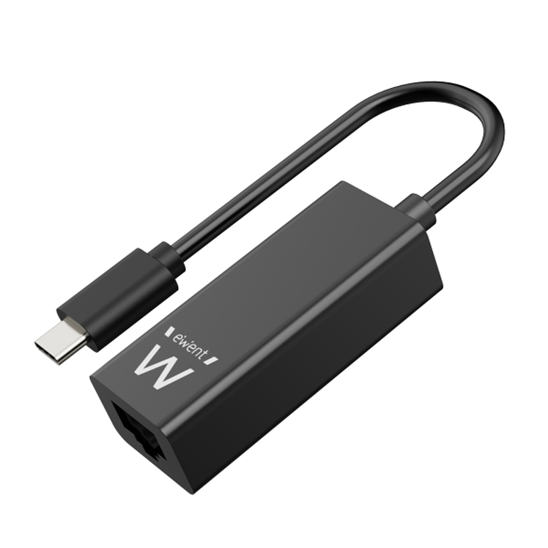 Ewent Conversor Adaptador de Red RJ45 a USB-C - Gigabit 10/100/1000Mbps - Cable de 15cm - Color Negro 1