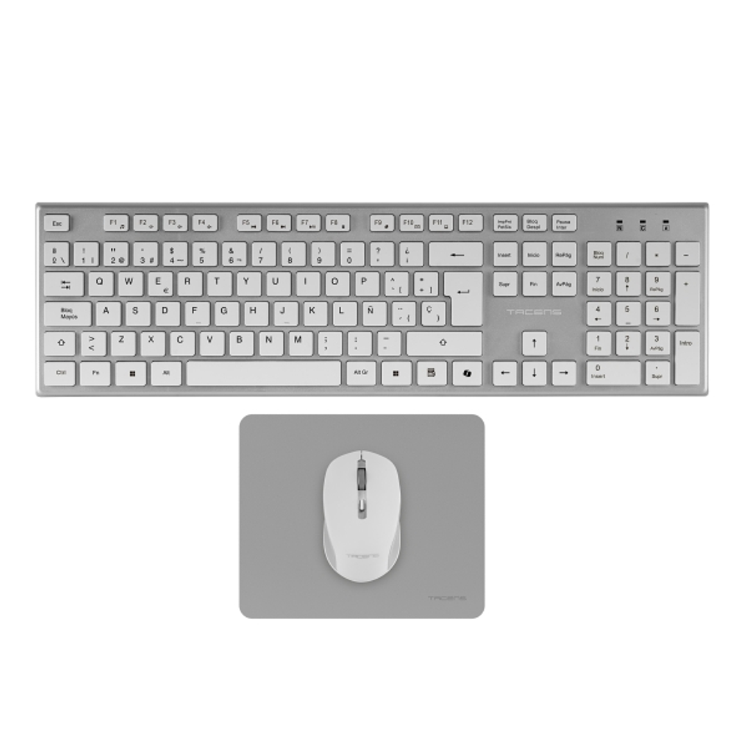 Tacens Zenith Combo Pack Inalabrico de Teclado Completo + Raton y Alfombrilla - Disposicion QWERTY ES - Teclas Silenciosas de Perfil Bajo - Sensor de  1