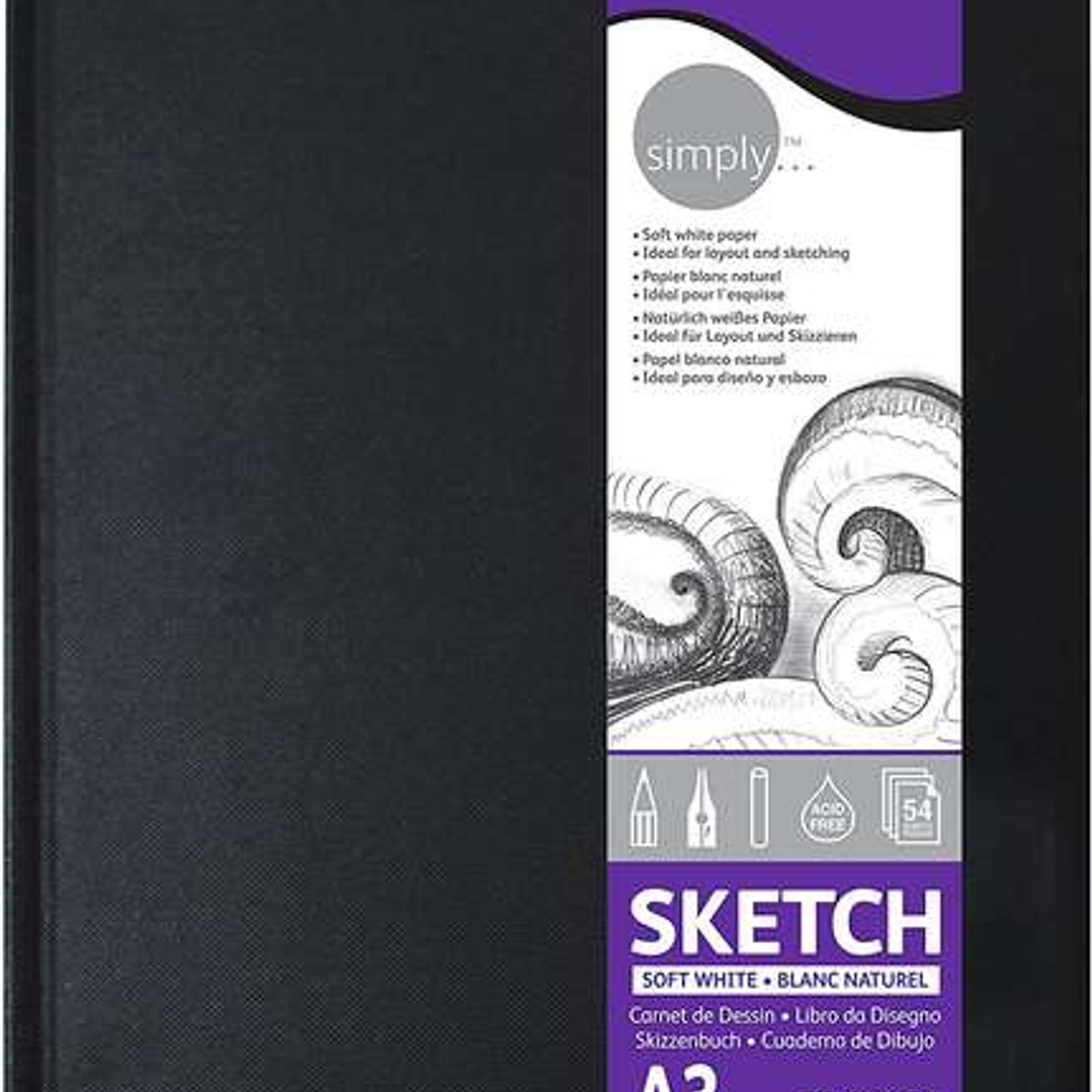Daler Rowney Simply Cuaderno de Dibujo Cosido A3 54 Hojas 100g/m2 - Cubierta Rigida - Color Blanco 1