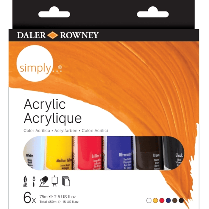 Daler Rowney Simply Pack de 6 Pinturas Acrilicas - Tubos de Plastico - 75ml - Colores Surtidos 1