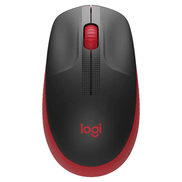 Logitech M190 Full Size Raton Inalambrico USB 1000dpi - 3 Botones - Gran Tamaño - Uso Ambidiestro - Color Negro/Rojo 1