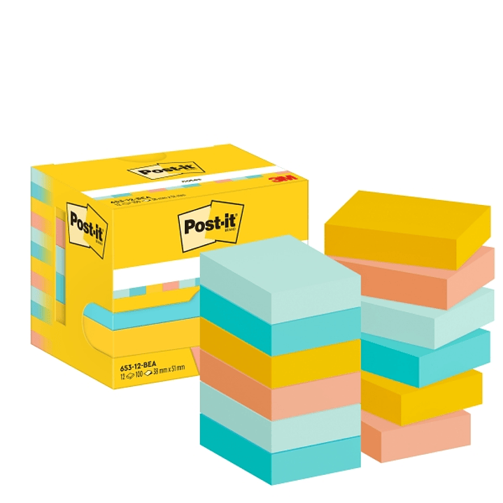 Post-It Pack de 12 Blocs de 100 Notas Adhesivas Reposicionables - Forma Rectangular - 38x51mm - Colores Surtidos 1