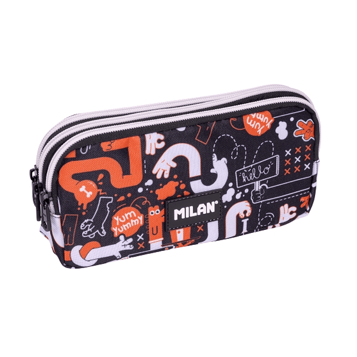 Milan Fingers Estuche Portatodo - Cremallera - 3 Compartimentos - 22x11x6.5cm - Color Naranja 1