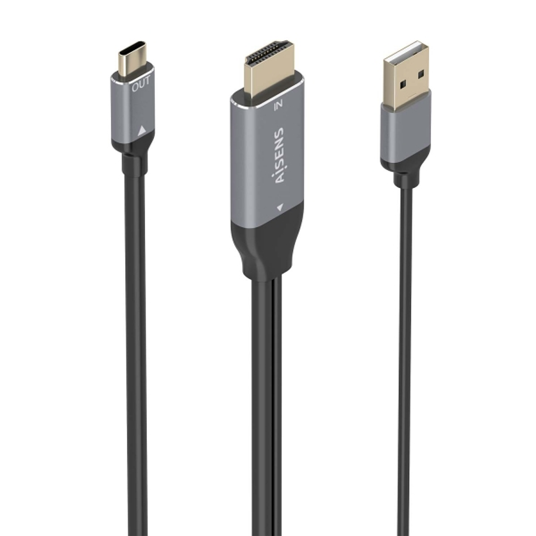 Aisens Cable Conversor Aluminio HDMI V2.0 a USB-C 4K@60Hz - HDMI/M+USB-A/M-USB-C/M - 1.8m - Color Gris 1