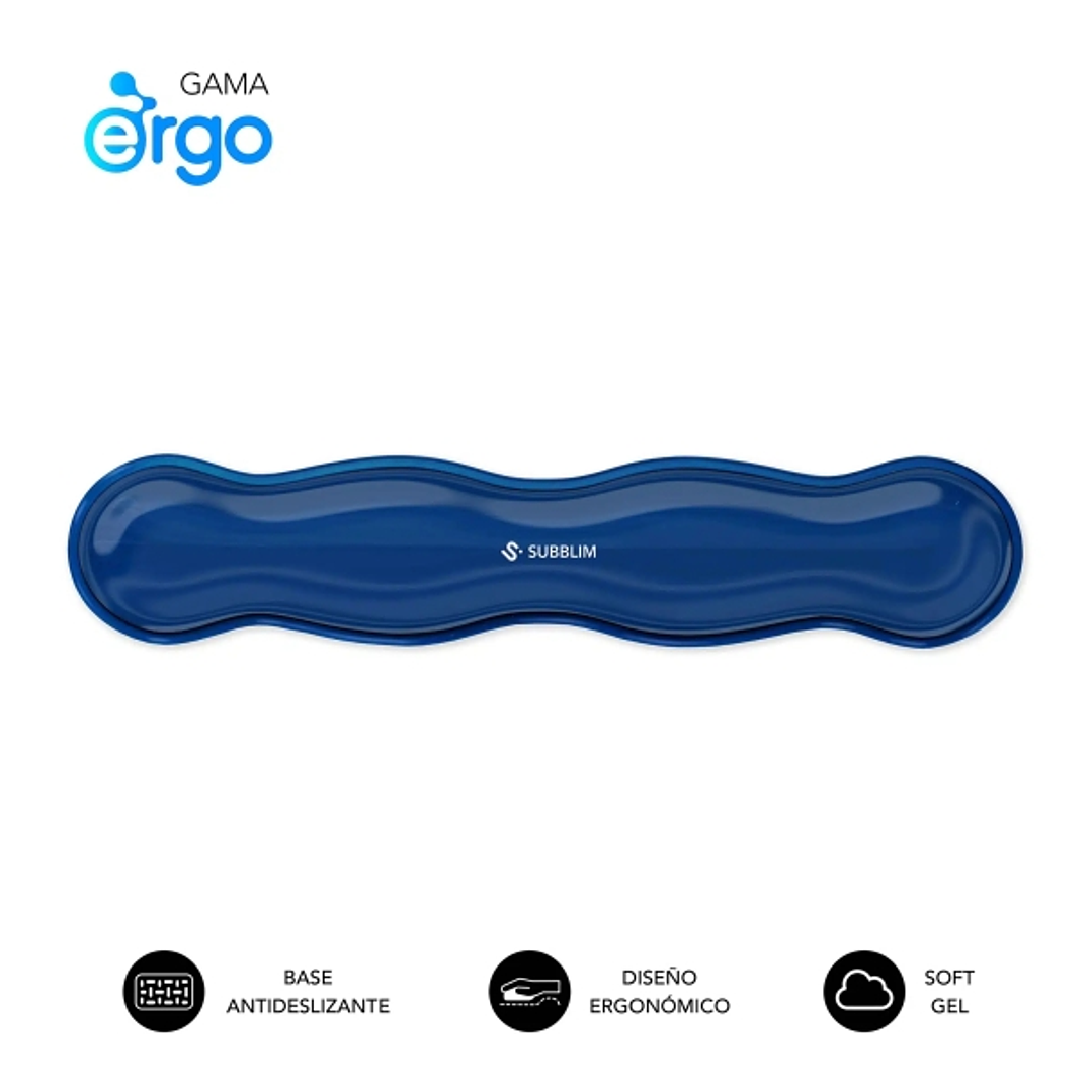 Subblim Ergo Crystal Flex Reposamuñecas para Teclado - Gel Refrigerante Autoajustable - Diseño Ondulado Ergonomico - Base Antideslizante - Color Azul 1