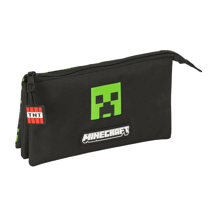 Safta Minecraft TNT Estuche Portatodo - 3 Compartimentos - 22x12x3cm - Color Negro 1