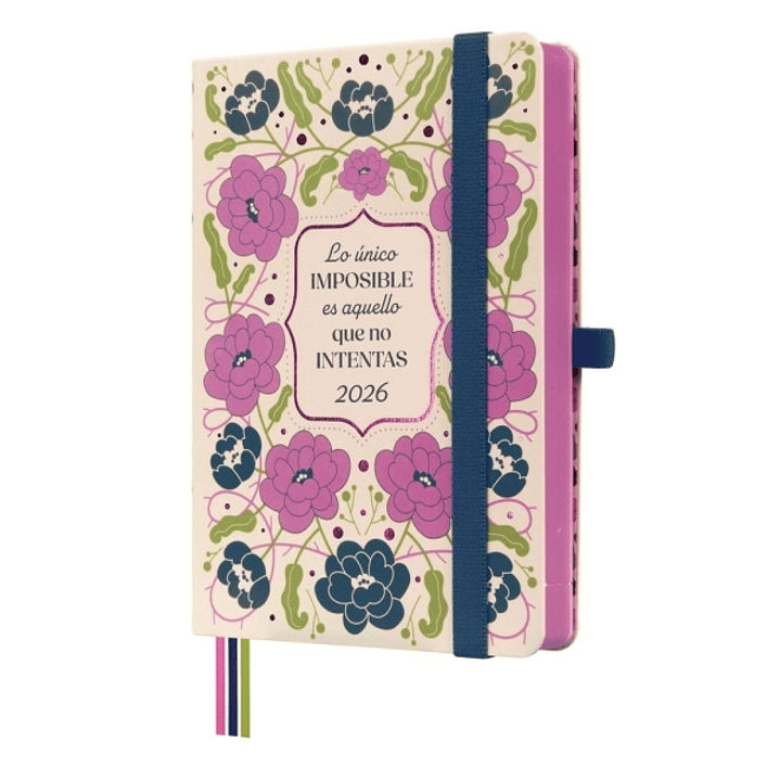 Finocam Minimal Design Agenda - Anual 2026 - Tapa Dura - Cierre con Goma Elastica - Formato M4 - 124x25x174mm - 1 Dia por Pagina - Tematica de Flores 1