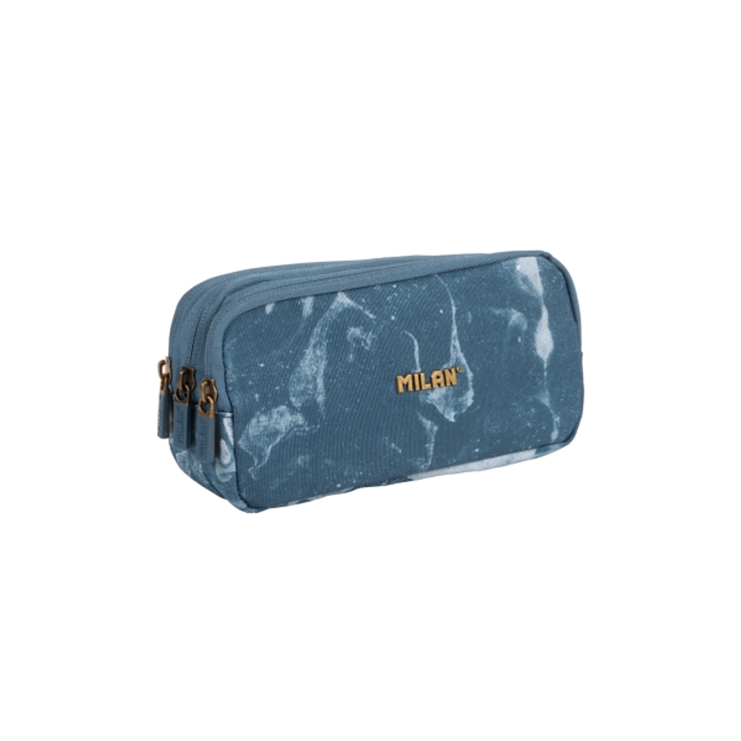 Milan Lava Estuche Portatodo - Cremallera - 3 Compartimentos - 22x11x6.5cm - Color Azul 1