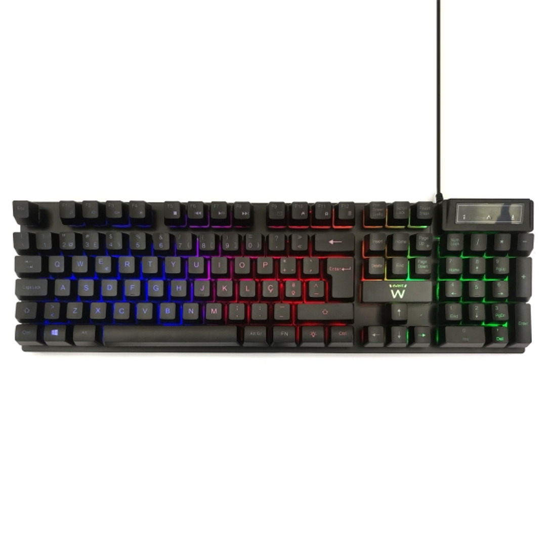 Ewent Teclado Gaming de Membrana - Iluminacion RGB - Disposicion Portuguesa QWERTY PT - Cable de 1.5m - 12 Teclas Multimedia - Color Negro 1