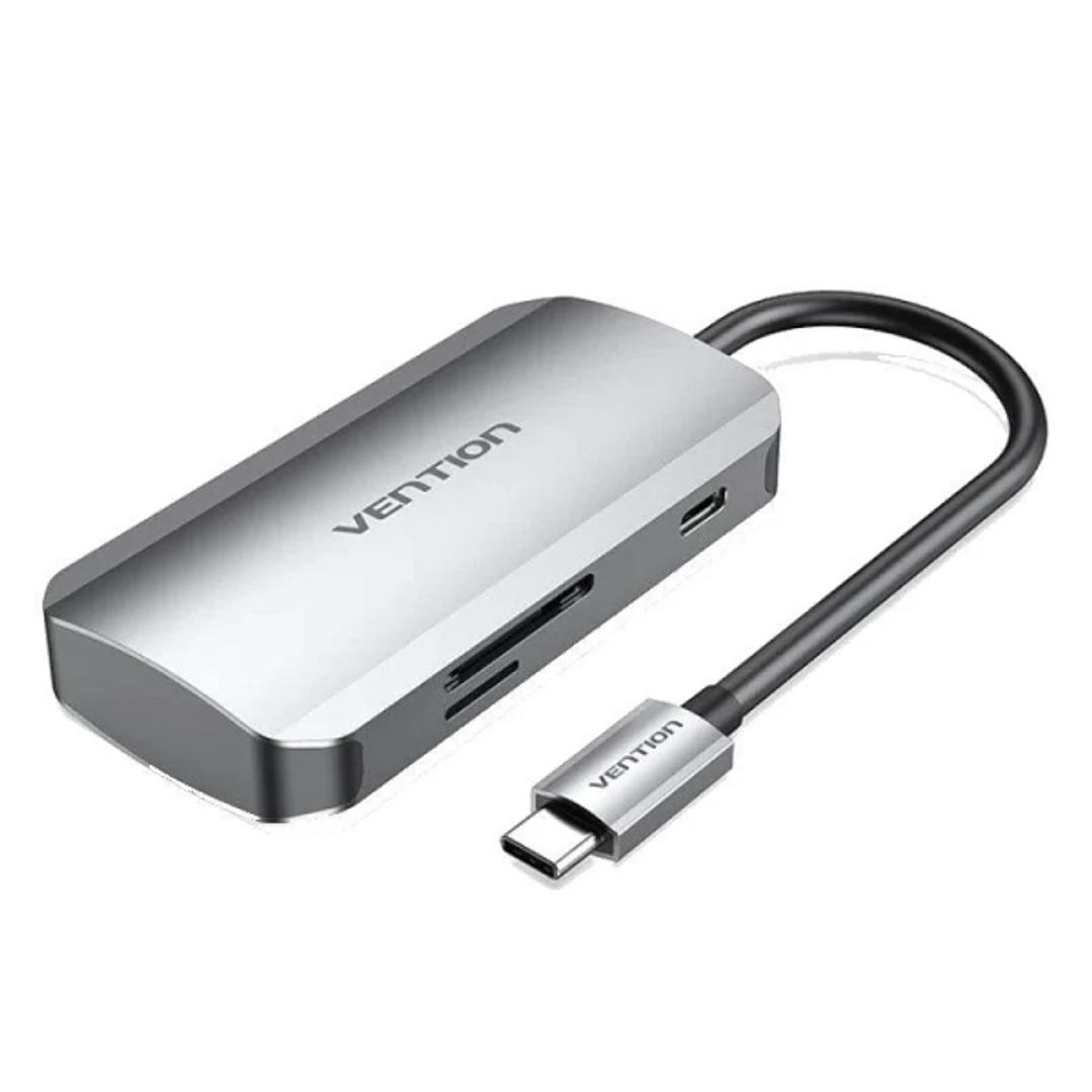 Vention Hub 6 en 1 USB-C a 3x USB3.0, Lector Tarjetas SD/MicroSD, USB-C PD100W - Longitud del Cable 0.15m - Color Gris 1