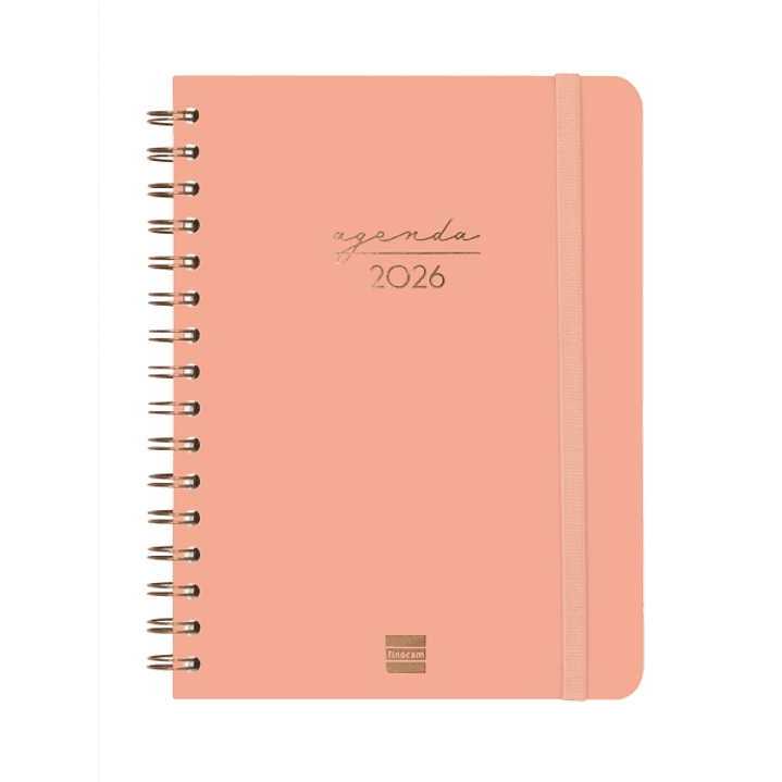 Finocam Alma Agenda - Anual 2026 - con Espiral - Formato E10 - 172x19x220mm - Semana Vista Horizontal - Color Coral 1