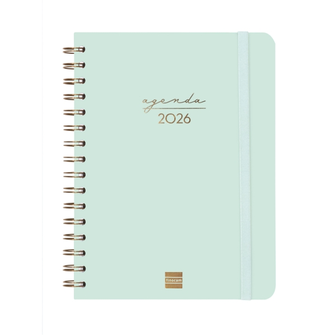 Finocam Alma Agenda - Anual 2026 - con Espiral - Formato E10 - 172x19x220mm - Semana Vista Horizontal - Color Menta 1
