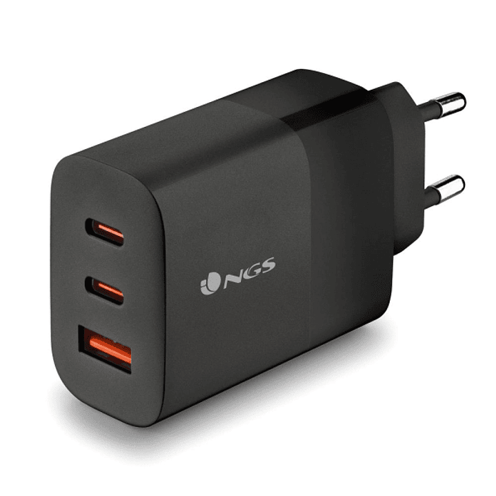 NGS Bud 65W Cargador GaN Universal de Pared 65W Ultrarapido - 2x USB-C PD & PPS, 1x USB-A QC 3.0 - Color Negro 1