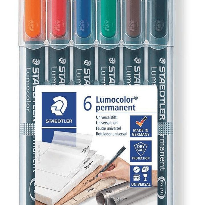 Staedtler Lumocolor 318 Pack de 6 Rotuladores Permanentes - Punta Fina Redonda - Trazo 0.6mm - Capuchon con Clip - Secado Rapido - Colores Surtidos 1