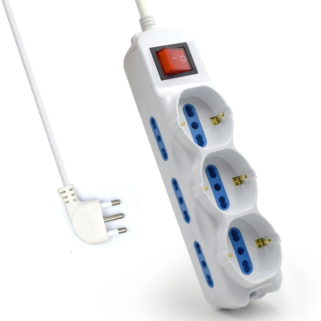 Ewent Regleta con 9 Tomas - 6 Tomas L + 3 Tomas L/F (Schuko) - Interruptor On/Off - Proteccion contra Sobretensiones - Enchufe Italiano Plano en Angul 1