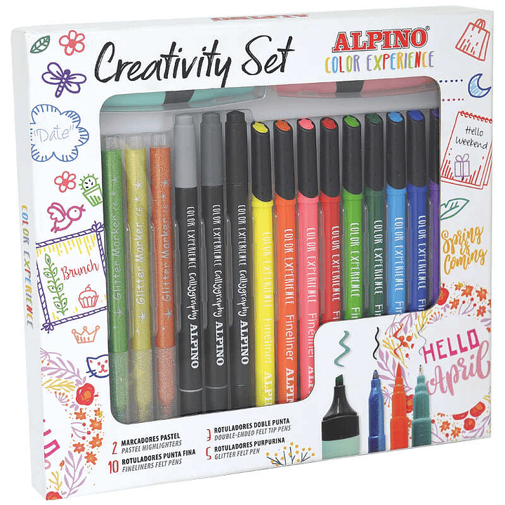 Alpino Color Experience Kit Creativo de 10 Fineliners - 5 Rotuladores Glitter Markers - 3 Rotuladores Especiales para Caligrafia - 2 Marcadores Pastel 1