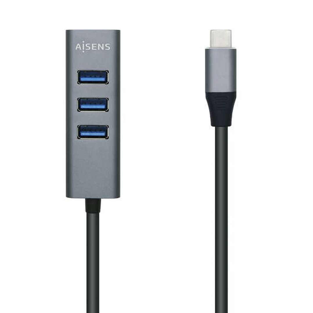 Aisens Hub USB 3.1 USB-C - USB-C Macho a 4xTipo A Hembra - 10cm - Color Gris 1