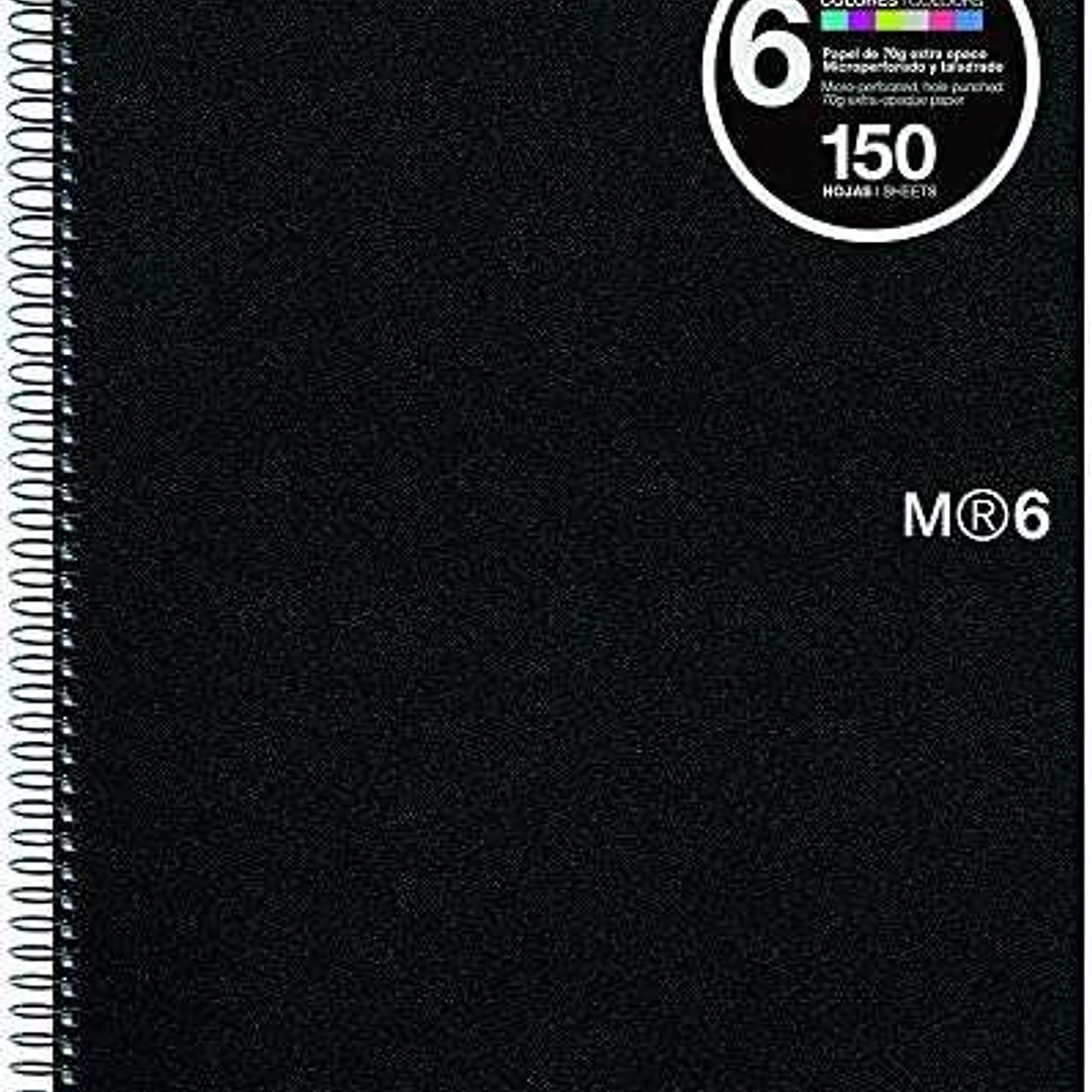 Miquel Rius Notebook6 Cuaderno de Espiral Formato A4 Horizontal 7mm - 150 Hojas de 70gr Microperforadas con 4 Taladros - Cubiertas de Polipropileno -  1